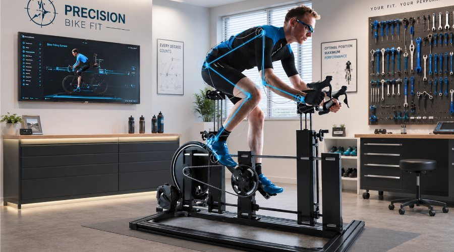 Étude posturale Shimano Bikefitting chez Veloland Lorient — analyse de pédalage en temps réel